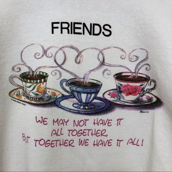VTG Hanes White Crewneck Graphic Friends Quote Pullover Sweater 1996 Y2K Size L - Picture 2 of 5
